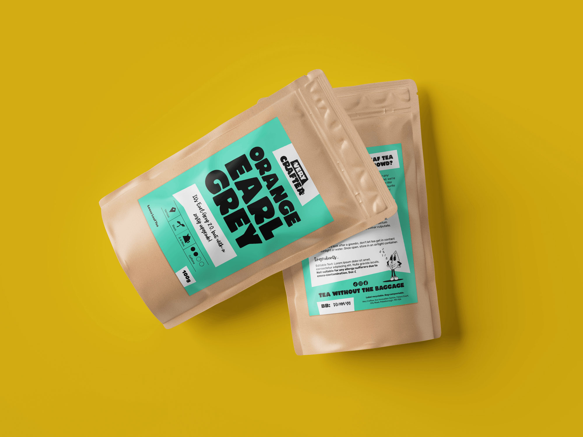 Packaging photo of 100g of Orange Earl Grey loose leaf black tea in biodegradable kraft bag from Very Craftea