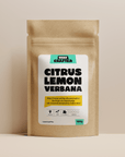 Packaging photo of 75g of Citrus Lemon Verbena loose leaf fruit tea in biodegradable kraft bag from Very Craftea