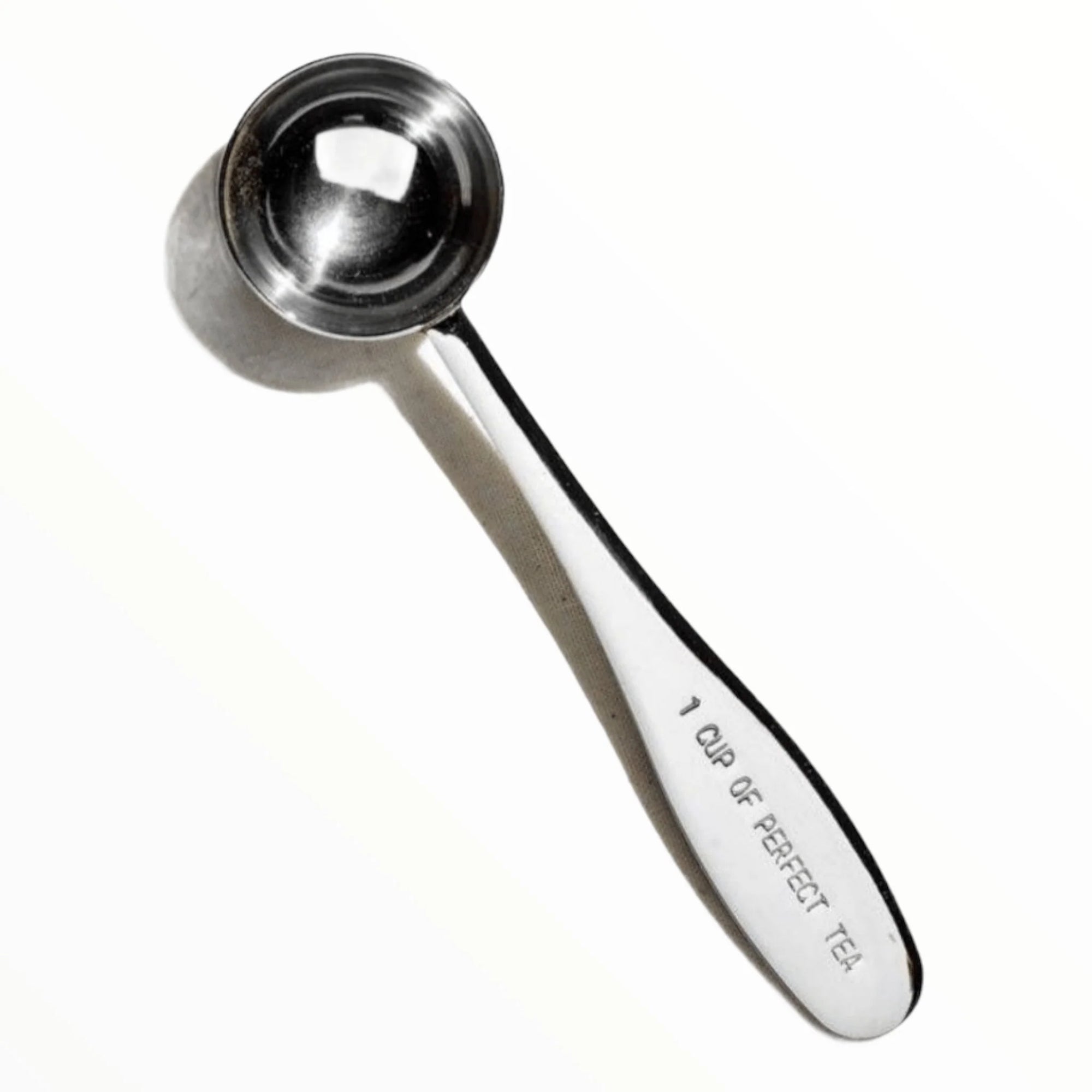 Stainless Steel Metal Tea Scoop with 'A Perfect Cup of Tea' Stamped On Handle from Very Craftea