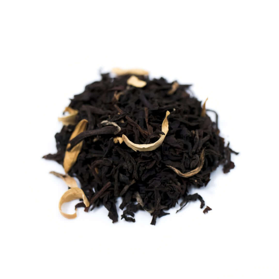 Close up of Orange Earl Grey loose leaf black tea from Very Craftea