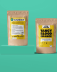 Packaging photo of 100g of Tangy Blood Orange loose leaf fruit tea in biodegradable kraft bag from Very Craftea