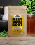 Packaging photo of 100g of Fiery Ginger Root loose leaf herbal tea in biodegradable kraft bag from Very Craftea