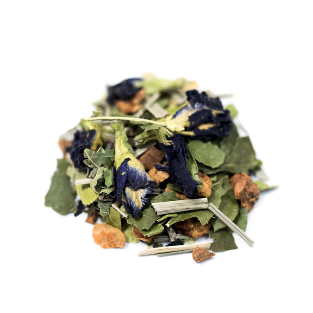 Close up of Blue Apple and Lime loose leaf fruit tea from Very Craftea