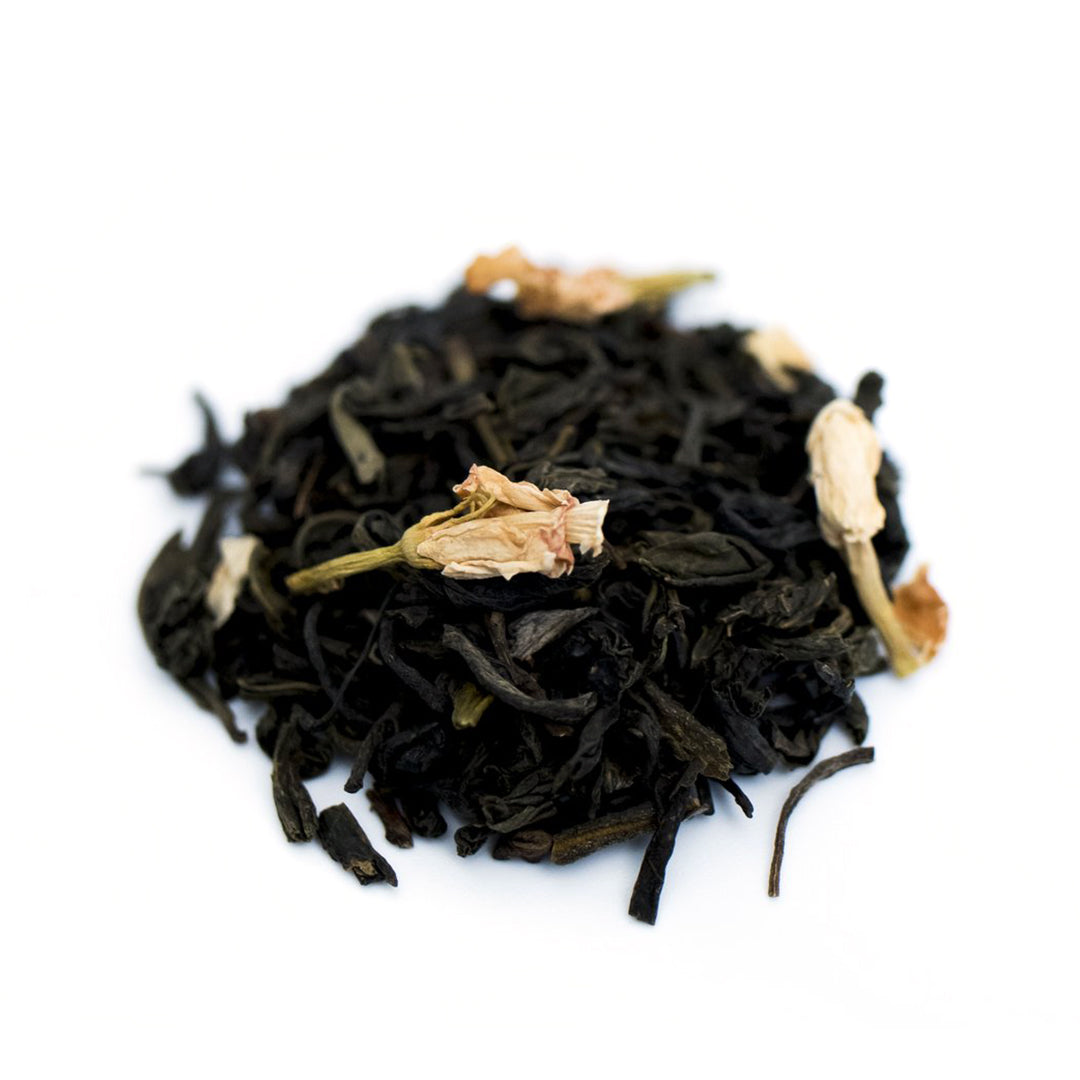 Close up of Jasmine Blossom Green loose leaf green tea from Very Craftea