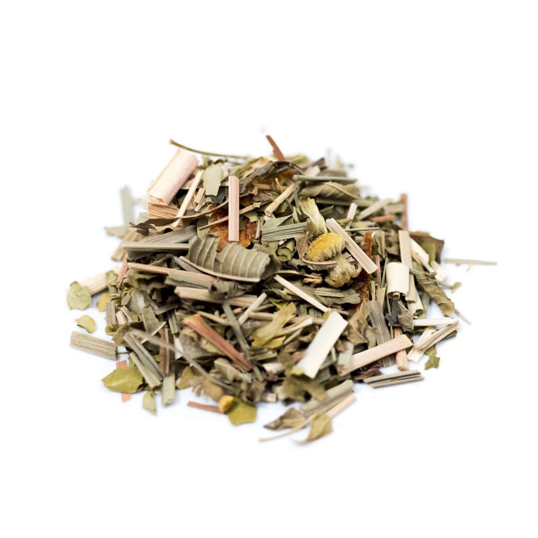 Close up of Citrus Lemon Verbena loose leaf fruit tea from Very Craftea