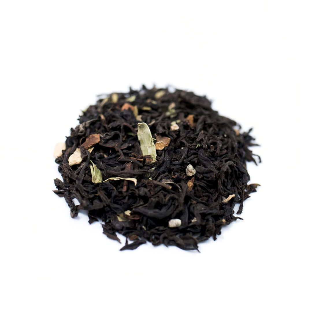 Close up of Desi Masala Chai loose leaf black tea from Very Craftea