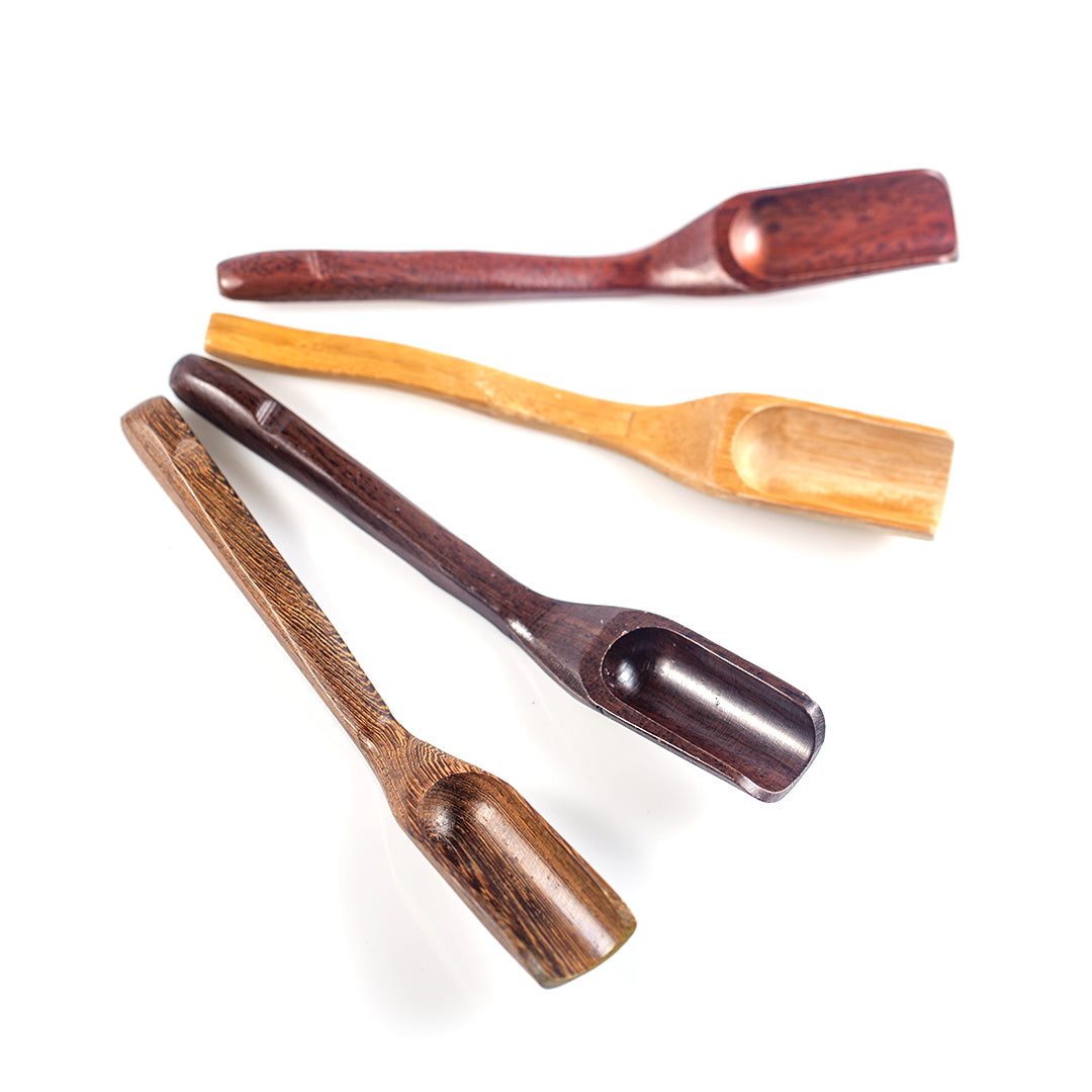 Set of Wooden tea scoops in rosewood, bamboo, ebony and panga panga from Very Craftea